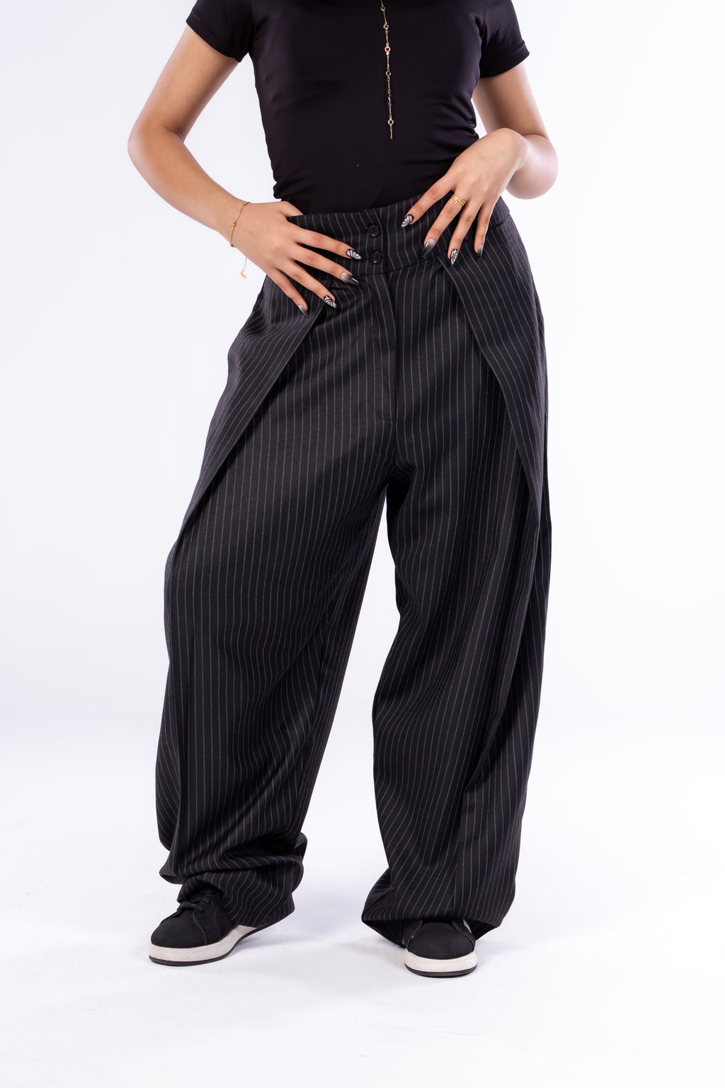 Draped Pinstripe Pants