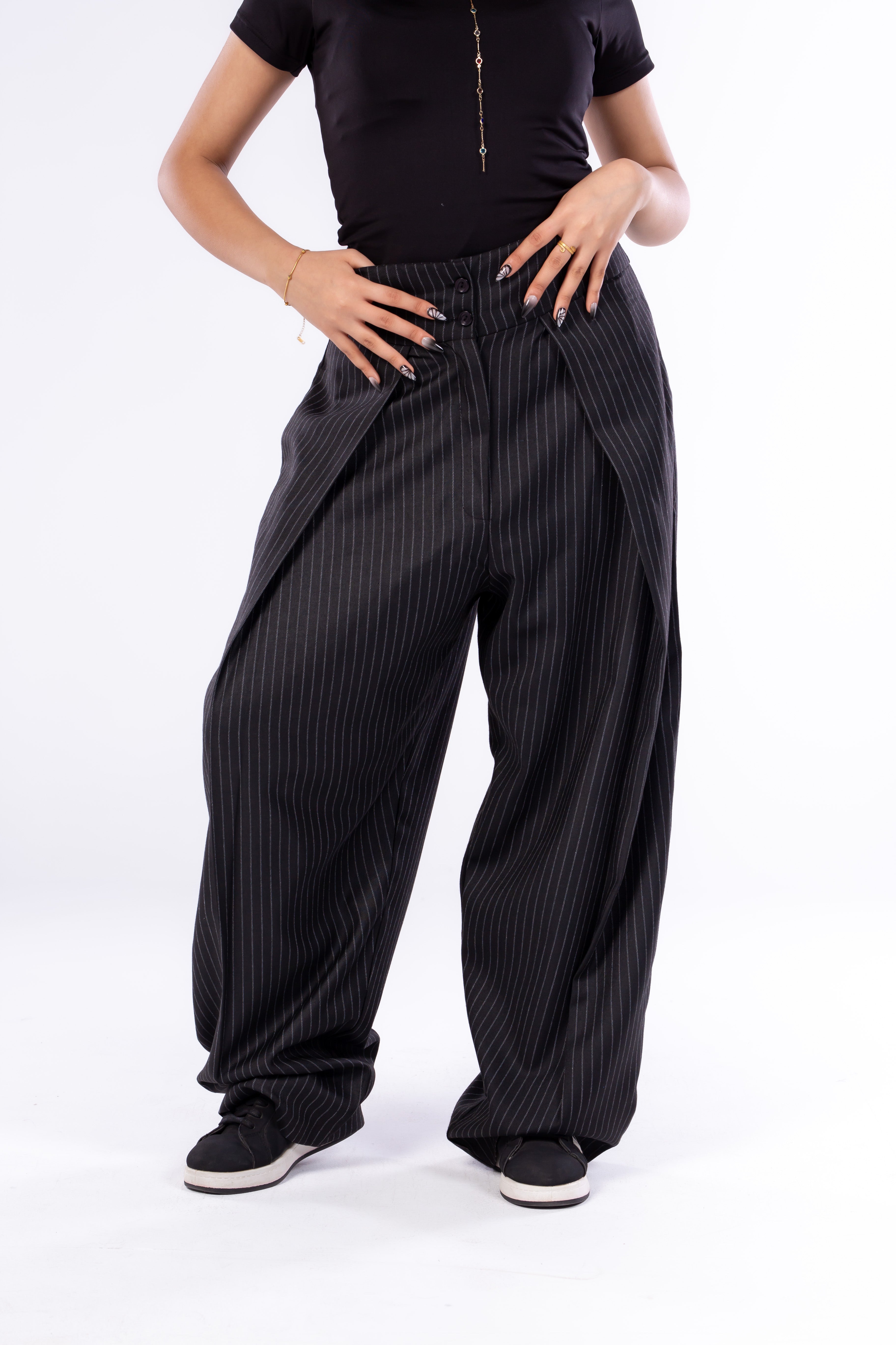 Draped Pinstripe Pants
