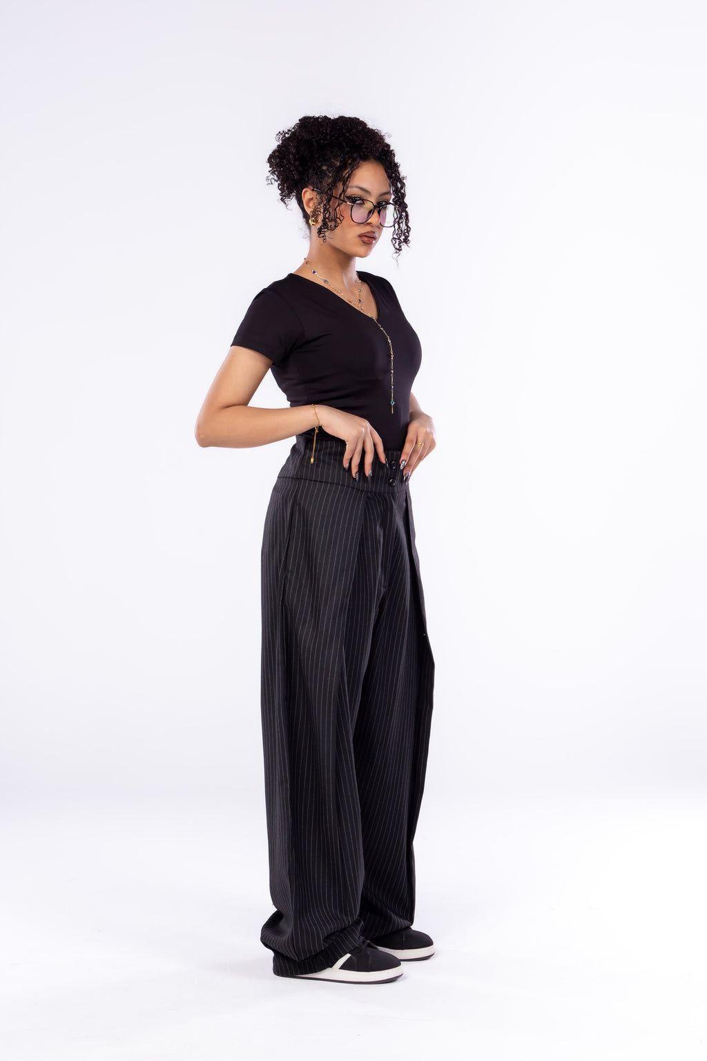Draped Pinstripe Pants