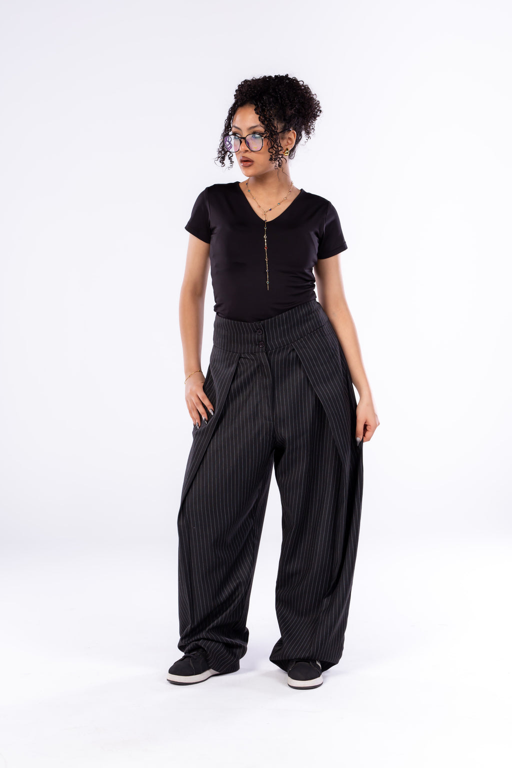 Draped Pinstripe Pants