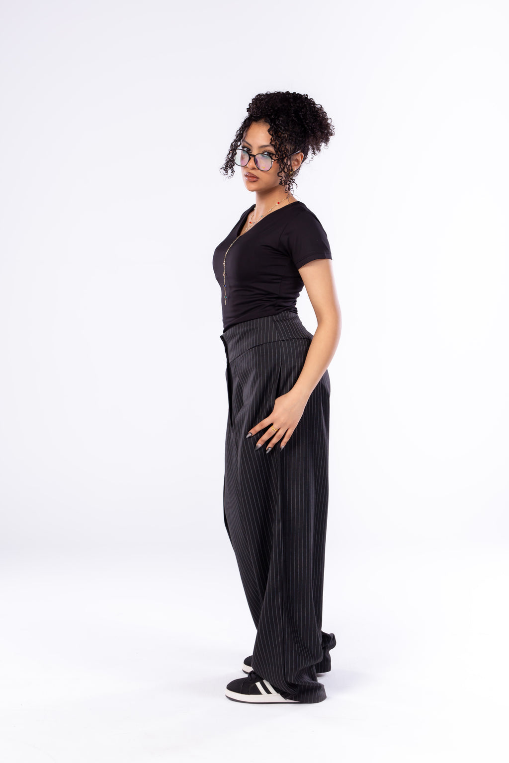 Draped Pinstripe Pants