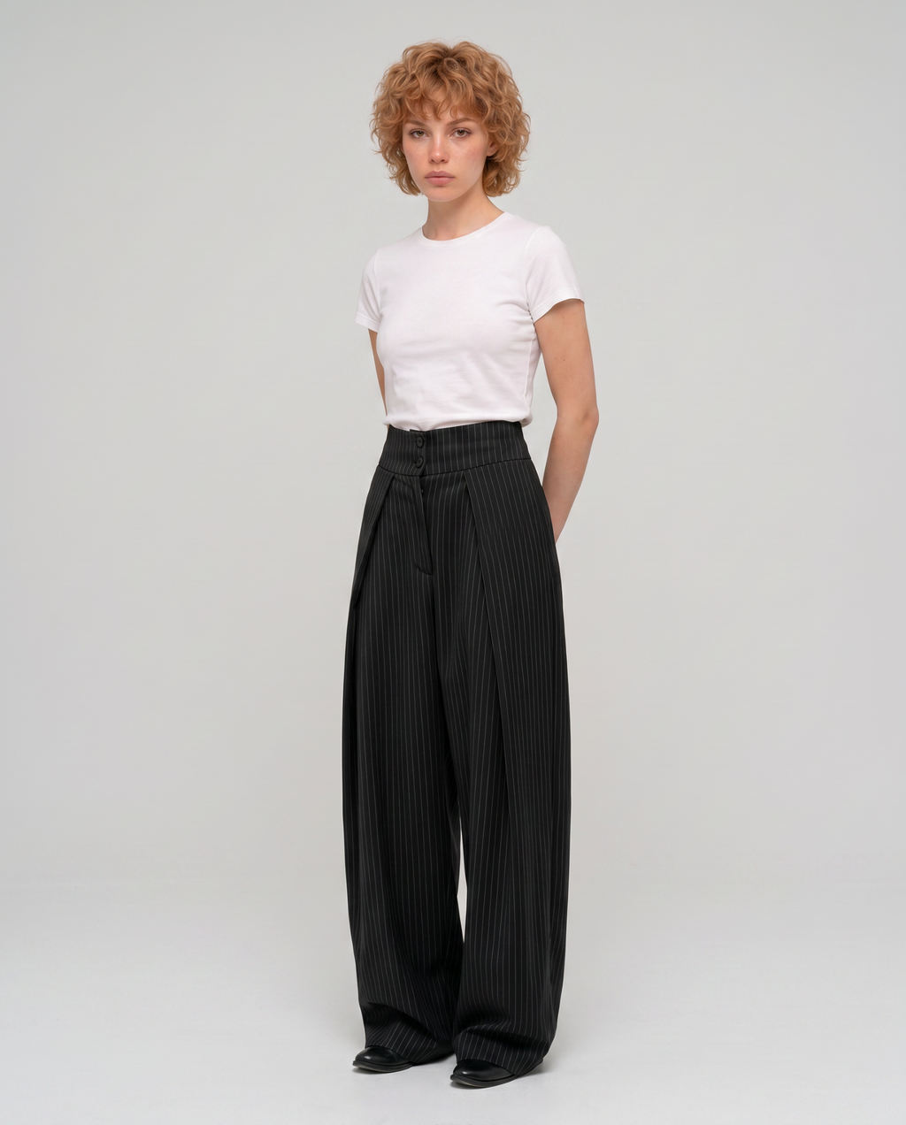 Draped Pinstripe Pants