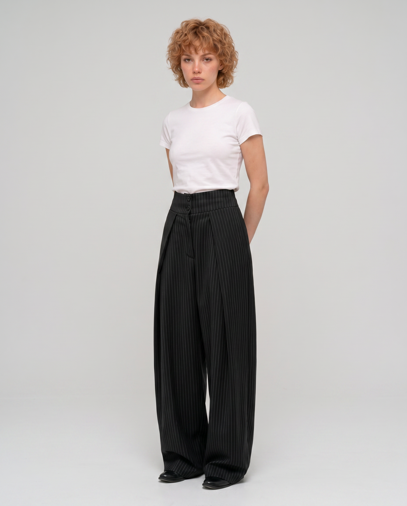 Draped Pinstripe Pants