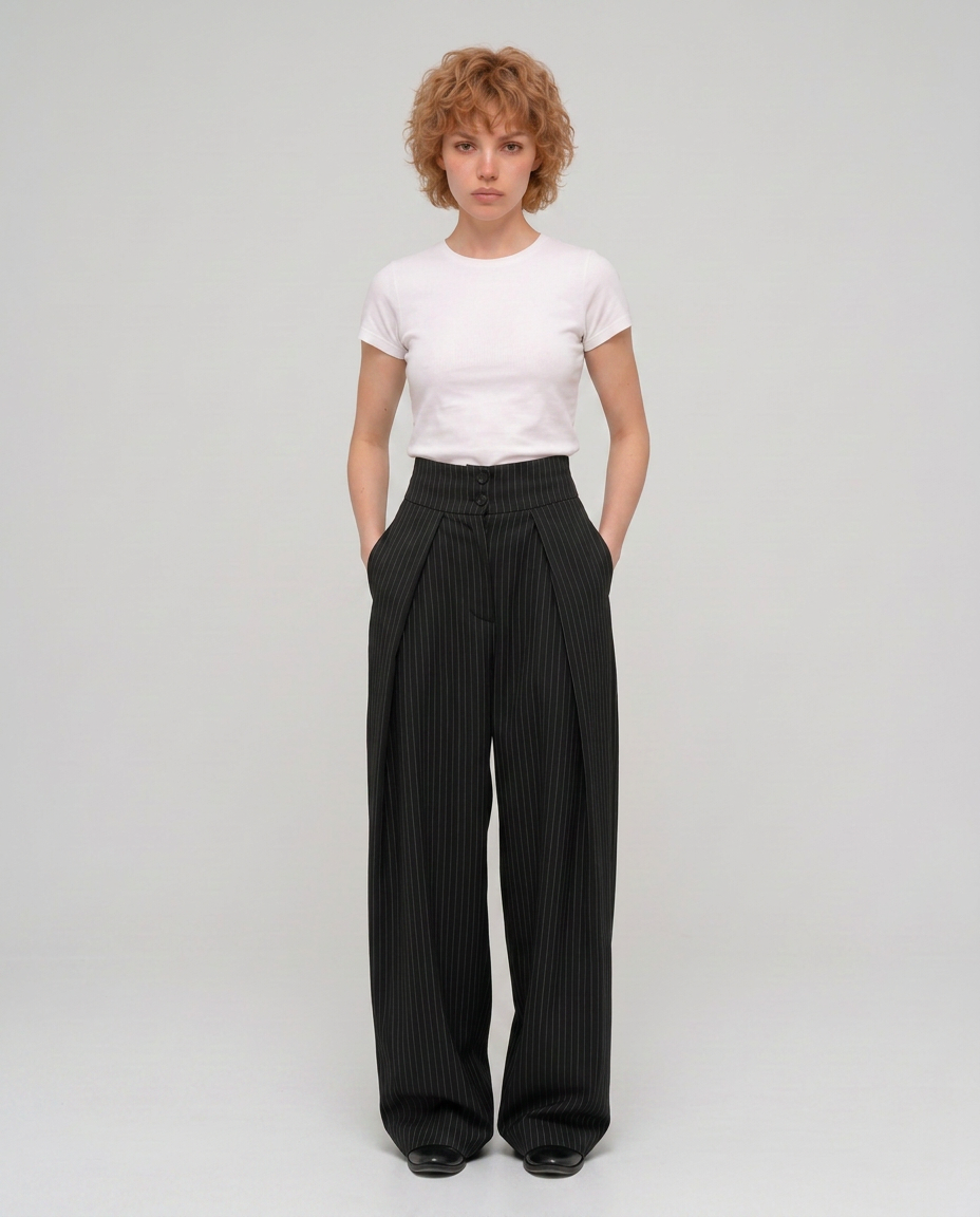 Draped Pinstripe Pants
