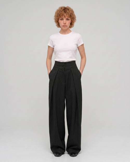 Draped Pinstripe Pants