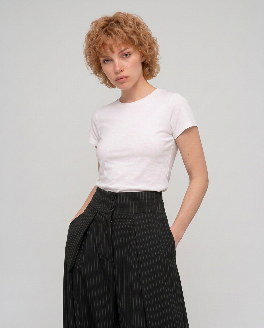 Draped Pinstripe Pants