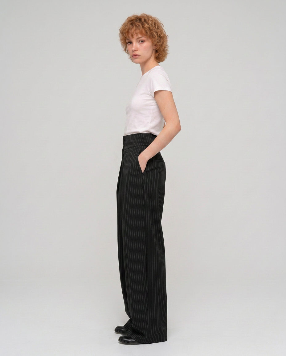 Draped Pinstripe Pants